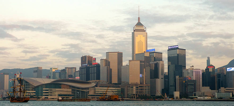 Skyline Hongkong Island bei Sonnenuntergang